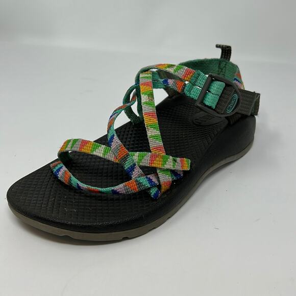 Chaco Kids Green Strappy Multicolor Sport Outdoor Summer Sandals Size 3 - Picture 1 of 13
